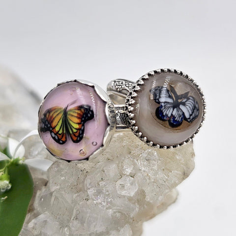 Art Glass Butterfly Sterling Ring