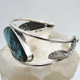 Huge Hubei Turquoise & Feather Sterling Cuff - Shape Of Fire Jewelry Australia