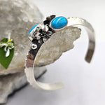 Southwest Turquoise & Flowers Stamped Sterling Cuff bangle - Shape Of Fire Jewelry Australia