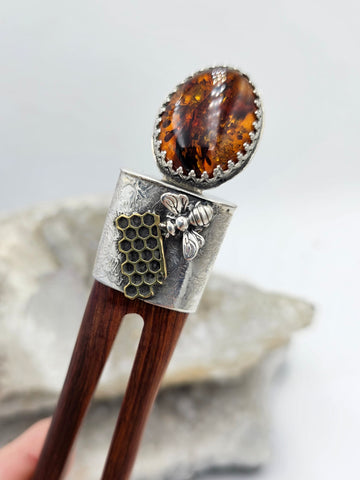 Baltic Amber Sterling Silver Hair Stick - Shape Of Fire Jewelry Australia