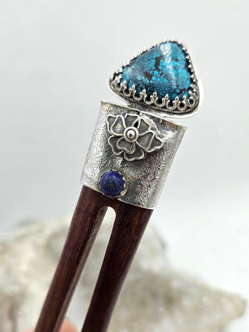Turquoise & Lapis Sterling Silver Hair Stick - Shape Of Fire Jewelry Australia