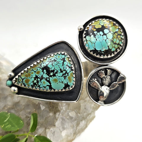 Massive Turquoise & Cactus Sterling Statement Ring - Shape Of Fire Jewelry Australia