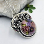 Art Glass Floral & Garnets Sterling Necklace - Shape Of Fire Jewelry Australia