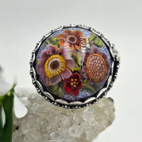Art Glass Floral Bouquet Sterling Ring - Shape Of Fire Jewelry Australia