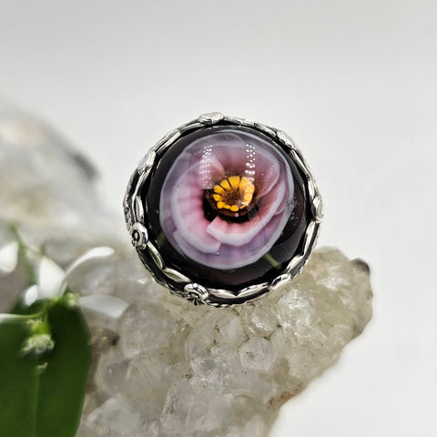 Peony Art Glass Sterling Nouveau Ring - Shape Of Fire Jewelry Australia