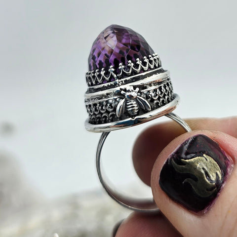 Faceted Amethyst & Sterling Cage Ring - Shape Of Fire Jewelry Australia