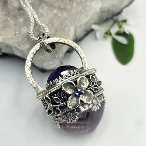 Faceted Amethyst & Sterling Floral Cage Necklace - Shape Of Fire Jewelry Australia