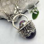 Faceted Amethyst & Glass Sterling Cage Necklace - Shape Of Fire Jewelry Australia