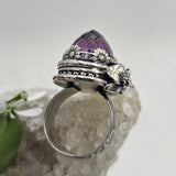 Faceted Amethyst & Floral Sterling Cage Ring - Shape Of Fire Jewelry Australia