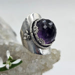 Faceted Amethyst & Bees Sterling Saddle Ring - Shape Of Fire Jewelry Australia