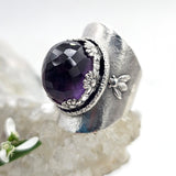 Faceted Amethyst & Bees Sterling Saddle Ring - Shape Of Fire Jewelry Australia
