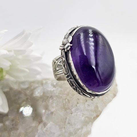 Large Amethyst Sterling Ring - Shape Of Fire Jewelry Australia
