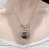 Faceted Amethyst & Glass Sterling Cage Necklace - Shape Of Fire Jewelry Australia