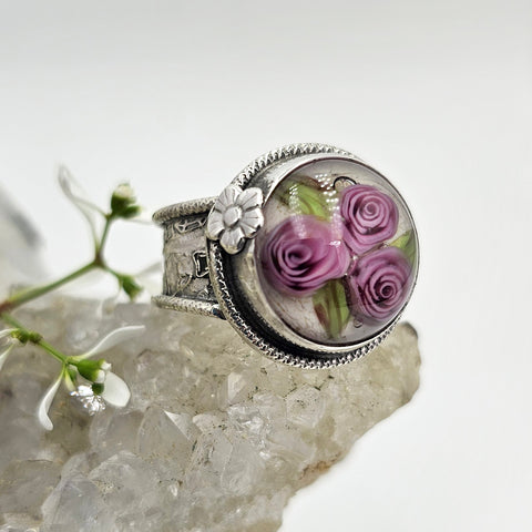 Art Glass Roses Bouquet Sterling Ring - Shape Of Fire Jewelry Australia